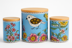 Set 3 Contenitori Birds Ermetici in Porcellana con Coperchio in Legno – Capacità 650 ml / 650 ml / 1500 ml