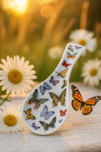Poggia Cucchiaio in Porcellana Decorato Farfalle – 25,5×9 cm