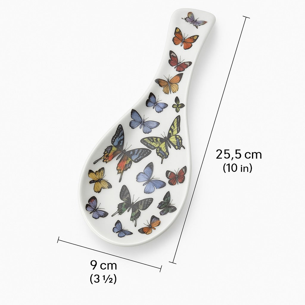 Poggia Cucchiaio in Porcellana Decorato Farfalle – 25,5×9 cm