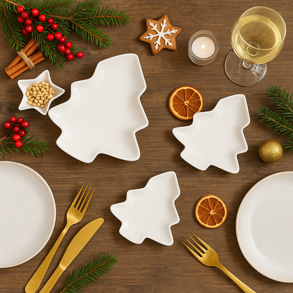 Set 3 Piatti Natalizi a Forma di Albero di Natale – Porcellana – Misure 29×24x3 / 23×19,5x2,5 / 15×12,5x1,5 cm