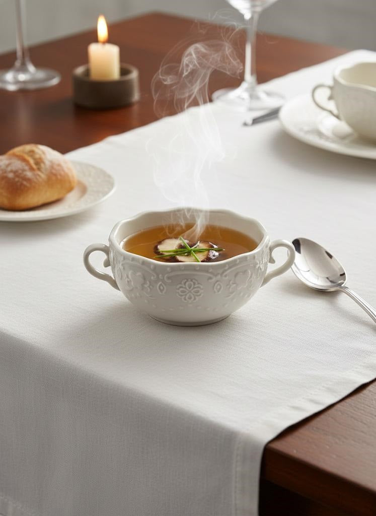 Set 4 Tazze Consommé in Porcellana 250 ml con Doppio Manico