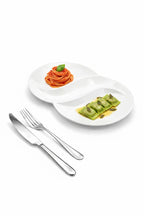 Set 4 Piatti in Porcellana a Due Scomparti – Piatto Bis Portata per Secondo e Contorno – Design Moderno per Casa e Ristorante