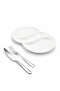 Set 4 Piatti in Porcellana a Due Scomparti – Piatto Bis Portata per Secondo e Contorno – Design Moderno per Casa e Ristorante