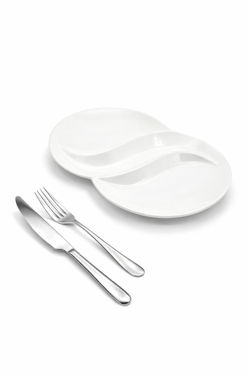 Set 4 Piatti in Porcellana a Due Scomparti – Piatto Bis Portata per Secondo e Contorno – Design Moderno per Casa e Ristorante