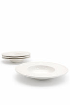 Set 4 Piatti Dessert Ø 20,5 cm in Porcellana Bianca Striata – Piattini Dolci Eleganti per Casa, Ristorante e Pasticceria