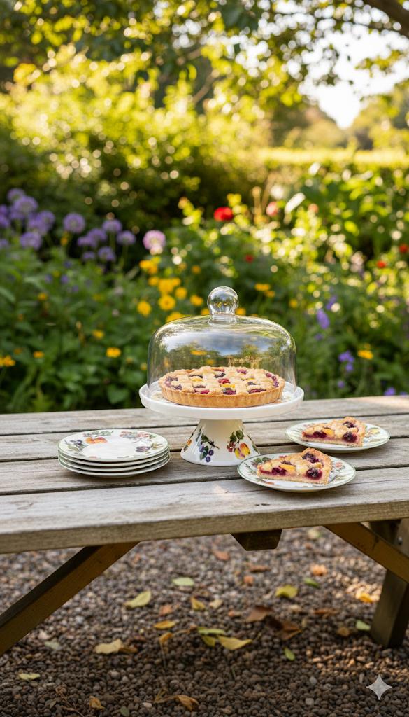 Alzata per dolci in porcellana con campana in vetro Media – Ø 26 cm – Decorazione frutta