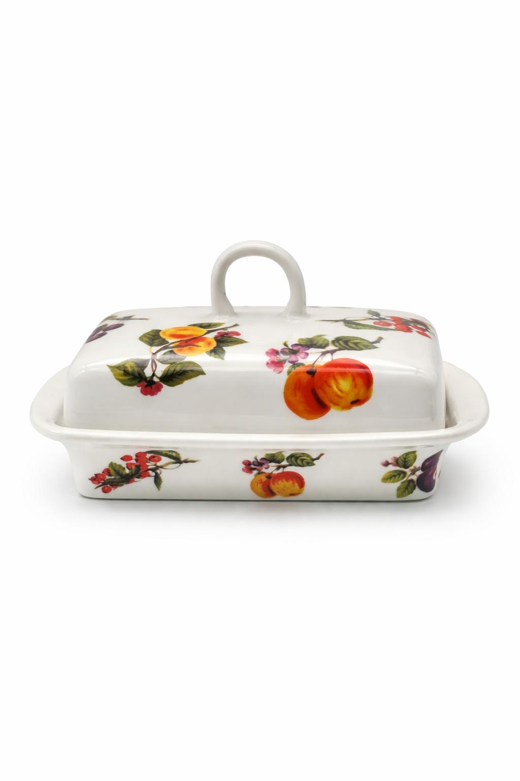 Burriera in porcellana decorata frutta con coperchio – Porta burro elegante