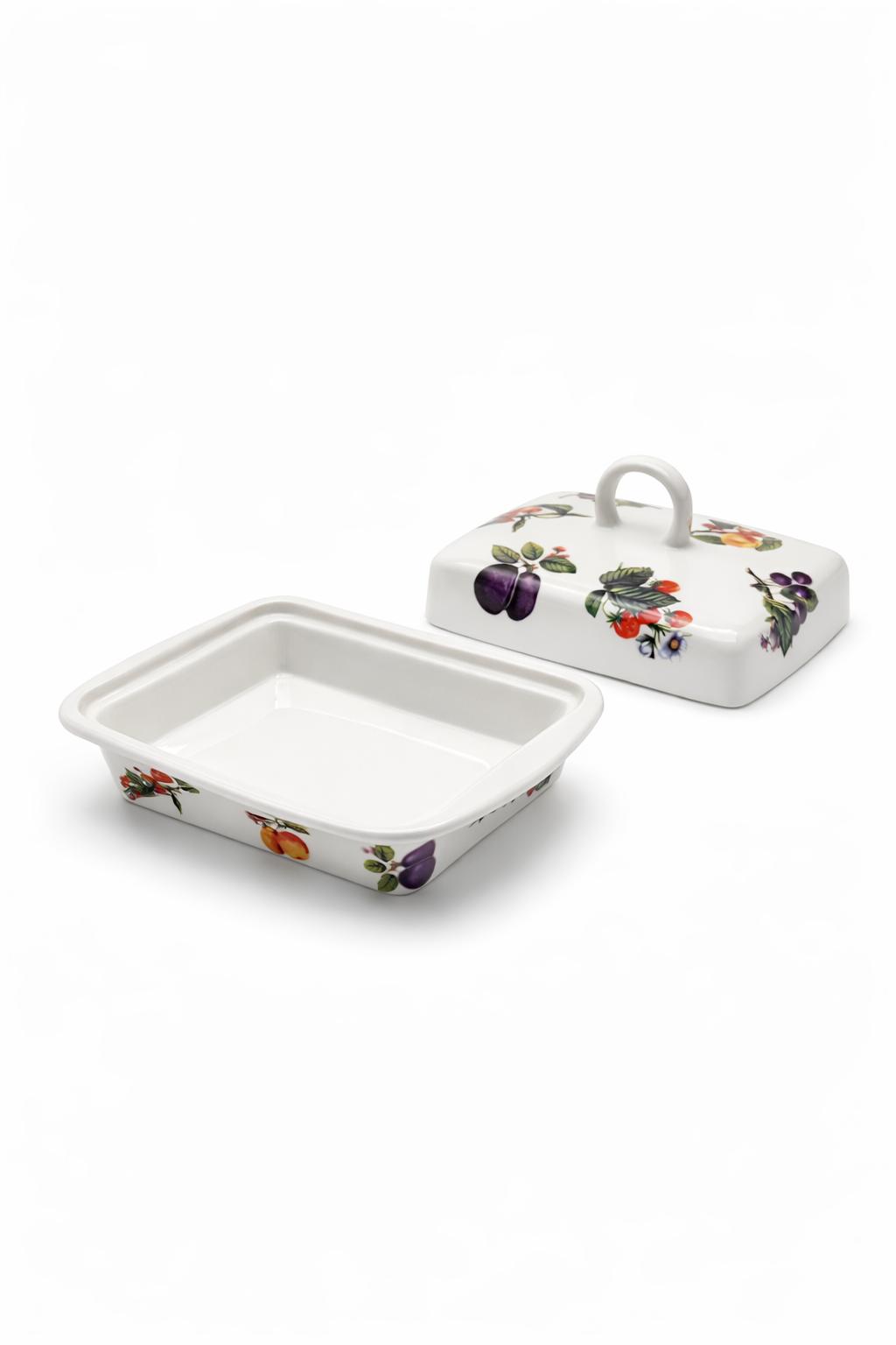 Burriera in porcellana decorata frutta con coperchio – Porta burro elegante