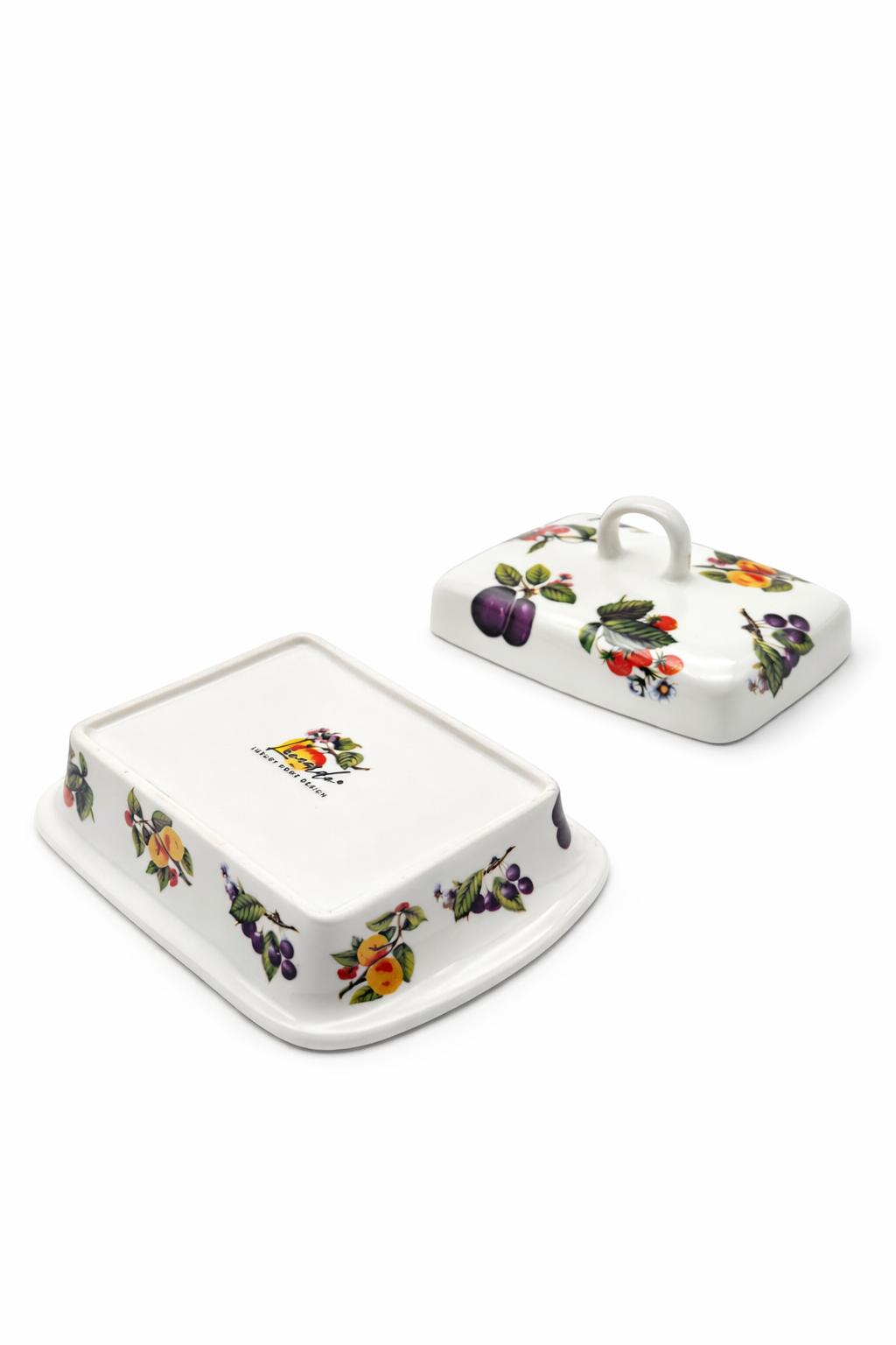 Burriera in porcellana decorata frutta con coperchio – Porta burro elegante