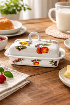 Burriera in porcellana decorata frutta con coperchio – Porta burro elegante
