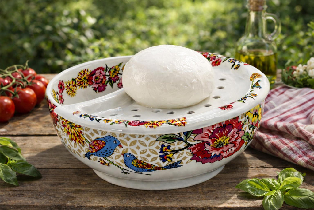 Scola mozzarella in porcellana decorata piatto elegante per servire formaggi  idea regalo, sponza frise