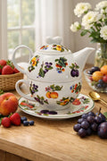 Set teiera egoist tazza e piattino in porcellana decorata frutta -teiera individuale elegante – idea regalo