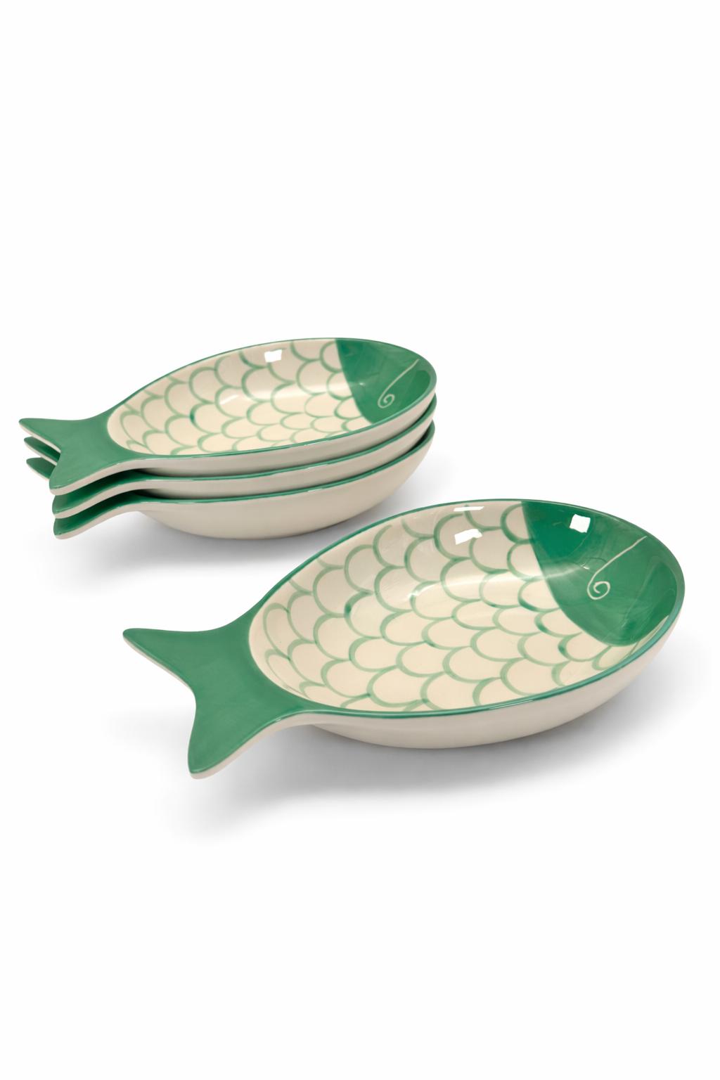 Pirofila a Forma di Pesce set 4 pezzi 20x12 cm in Porcellana – Tegamino da Forno per Antipasti, Contorni e Pesce – Lavastoviglie, Microonde e Forno