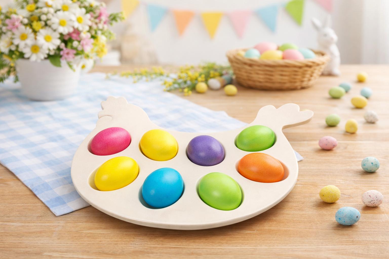 Piatto Portauova Pasquale a Forma di Gallina 26x21 cm – Vassoio Decorativo per Uova Colorate e Dolci – Centrotavola Primavera