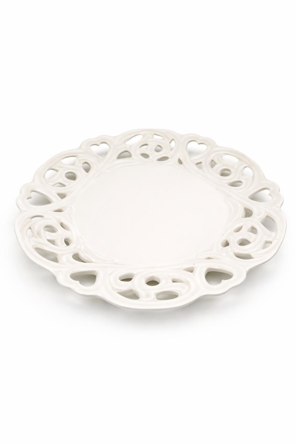 Piatto da Portata Traforato 29 cm in Porcellana Bianca – Vassoio Elegante per Dolci, Frutta e Antipasti – Stile Barocco Shabby Chic