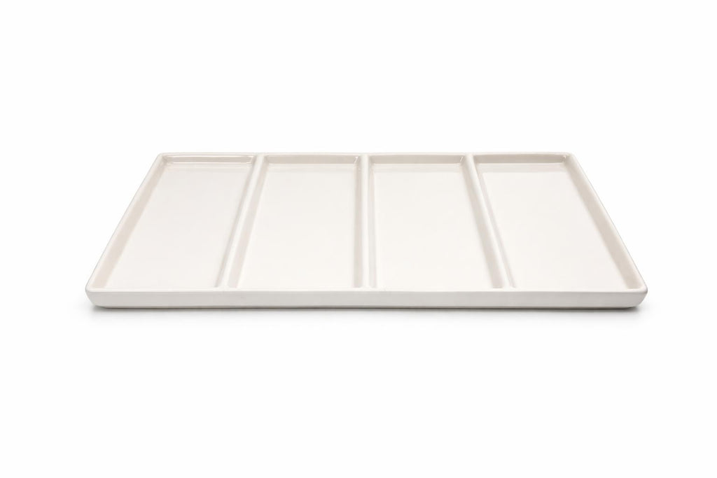 Antipastiera a 4 Scomparti 40x23 cm in Porcellana Bianca – Vassoio Aperitivo per Salumi, Formaggi e Snack – Piatto da Portata Elegante