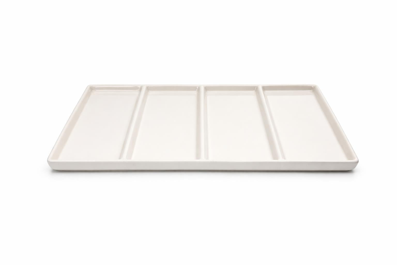 Antipastiera a 4 Scomparti 40x23 cm in Porcellana Bianca – Vassoio Aperitivo per Salumi, Formaggi e Snack – Piatto da Portata Elegante