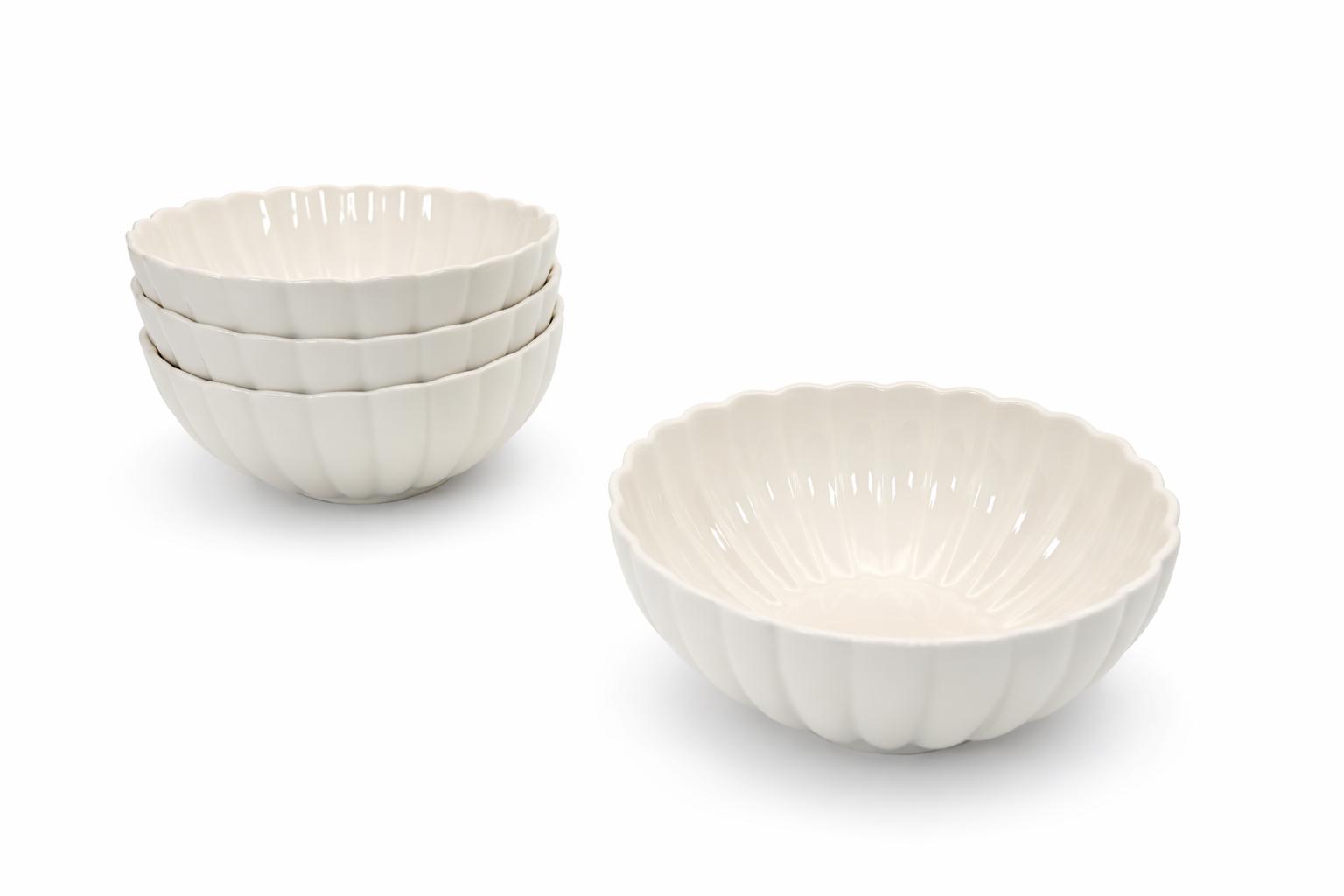 Set 4 Ciotole a Fiore 15 cm in Porcellana Bianca – Coppette per Insalata, Dessert, Snack e Contorni – Lavastoviglie e Microonde