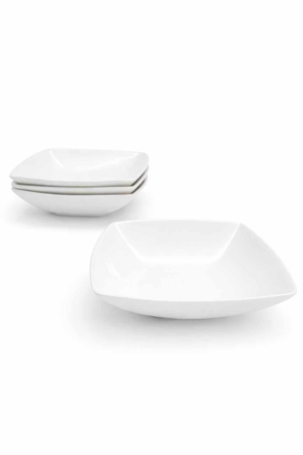 Set 4 Ciotole Quadrate 16,5 cm in Porcellana Bianca – Insalatiere per Contorni, Pasta Fredda e Dessert – Lavastoviglie e Microonde