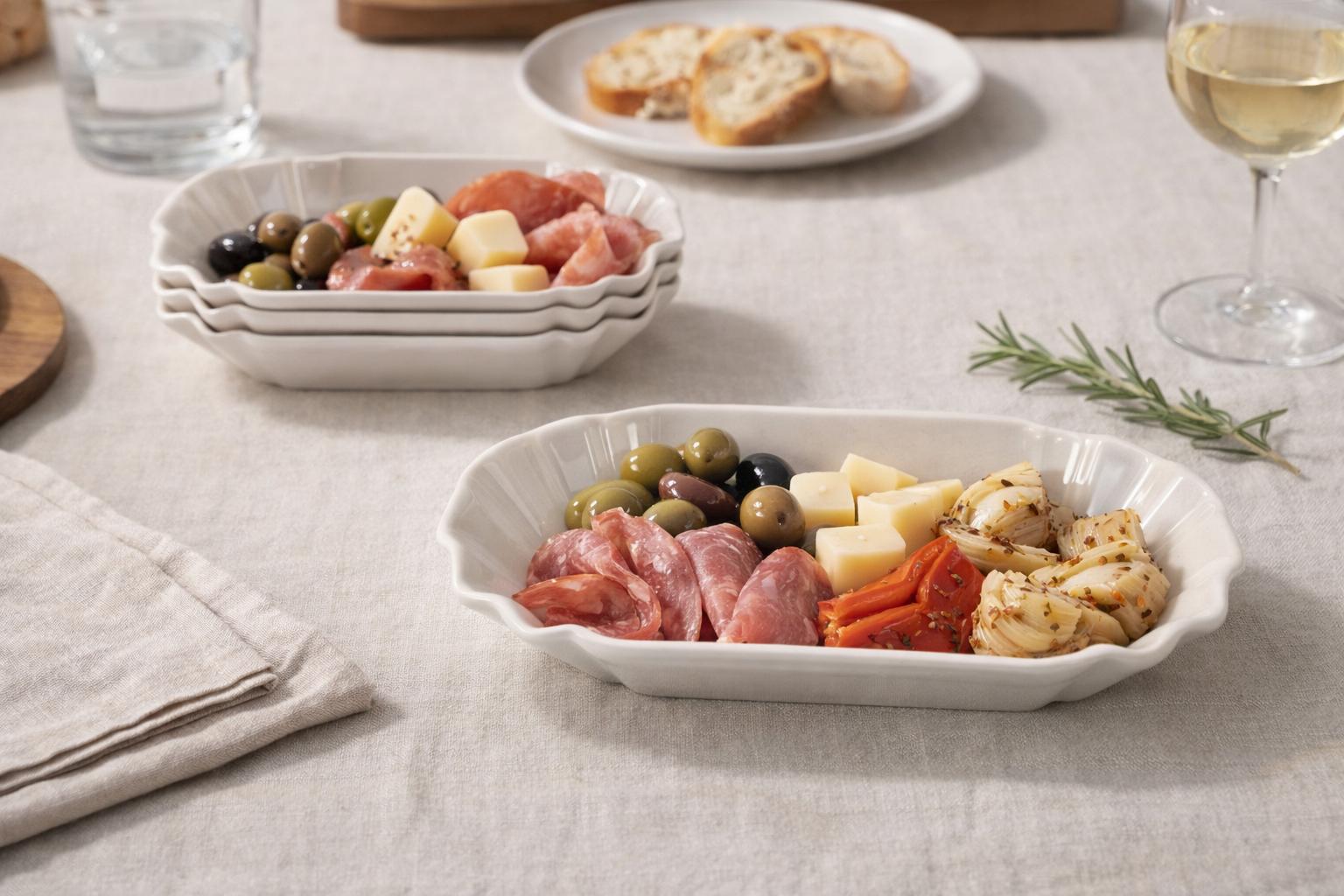 Set 4 Ciotole Rettangolari 19x11 cm in Porcellana Bianca – Ciotoline per Contorni, Aperitivo e Antipasti – Lavastoviglie e Microonde