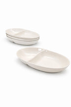 Set 4 Ciotole a 2 Scomparti 20x12 cm in Porcellana Bianca – Antipastiera per Salse, Aperitivi e Finger Food – Lavastoviglie e Microonde