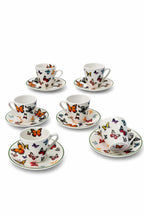Set 6 tazzine da caffè con piattini in porcellana decoro farfalle – servizio espresso elegante – idea regalo