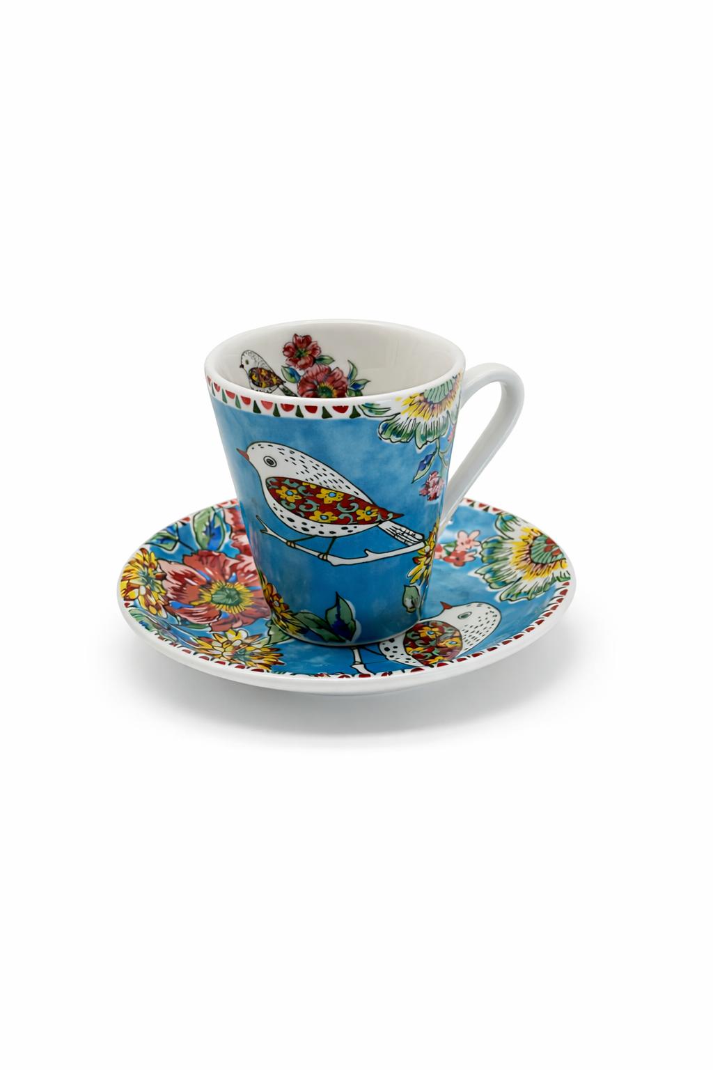 Set 6 tazzine da caffè con piattini in porcellana decoro japan birds – servizio espresso elegante – idea regalo