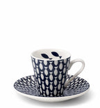 Set 6 tazzine da caffè con piattini in porcellana decoro fish – servizio espresso elegante – idea regalo