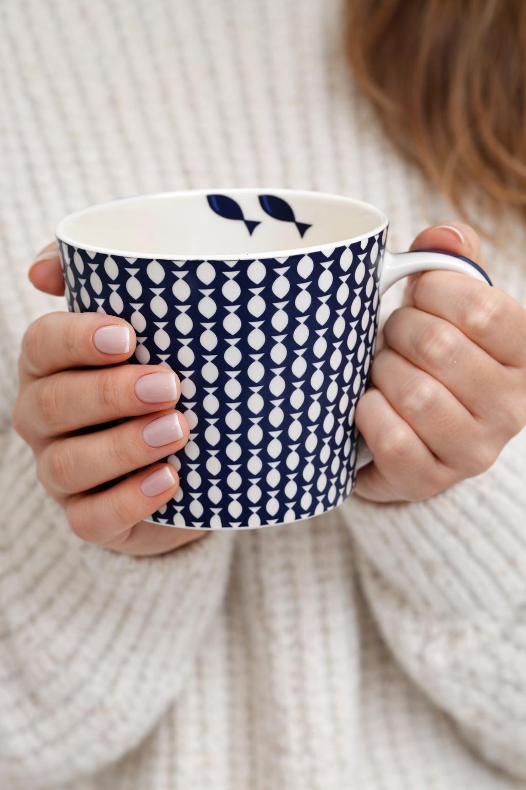 Tazza da latte grande in porcellana decorata 450 ml – tazza colazione elegante – idea regalo