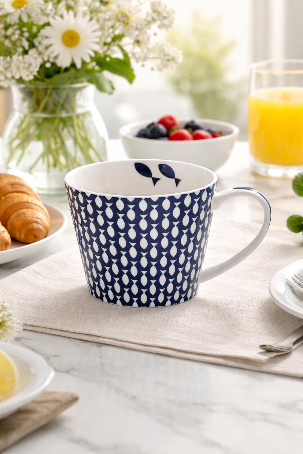 Tazza da latte grande in porcellana decorata 450 ml – tazza colazione elegante – idea regalo