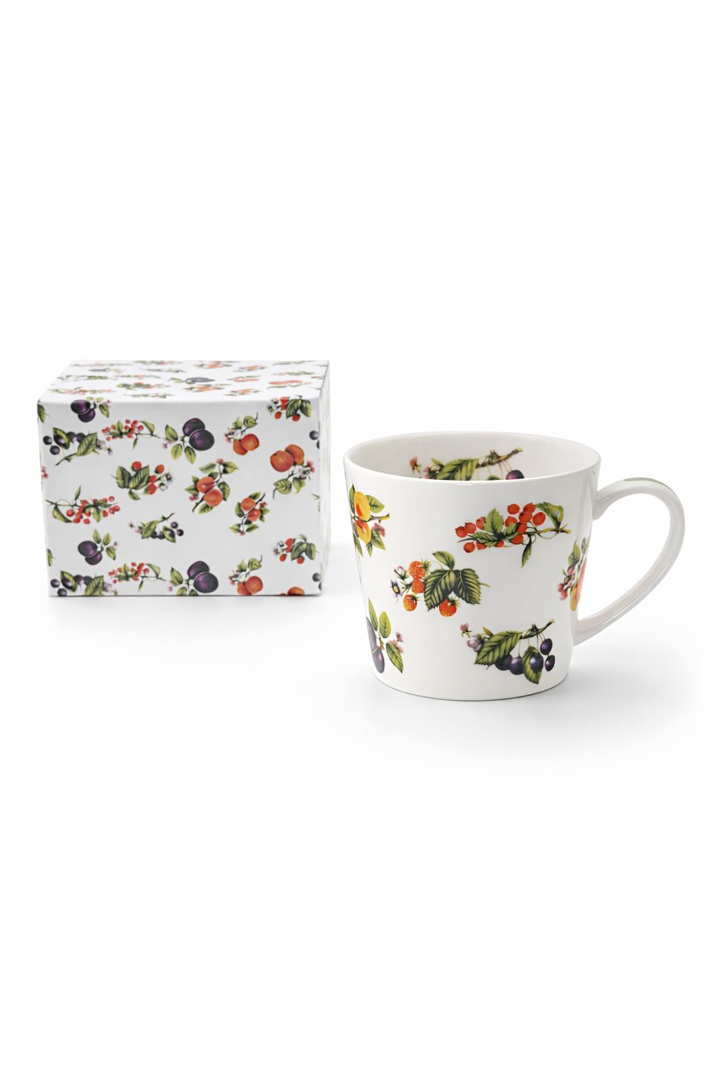 Tazza Latte 450 ml in Porcellana Decorata Frutta – Mug Grande per Colazione, Cappuccino, Tè e Tisane – Lavastoviglie e Microonde