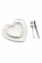 Set 2 Piatti Love – 1 Piatto Piano + 1 Piatto Fondo in Porcellana Bianca a Cuore, Servizio Romantico San Valentino