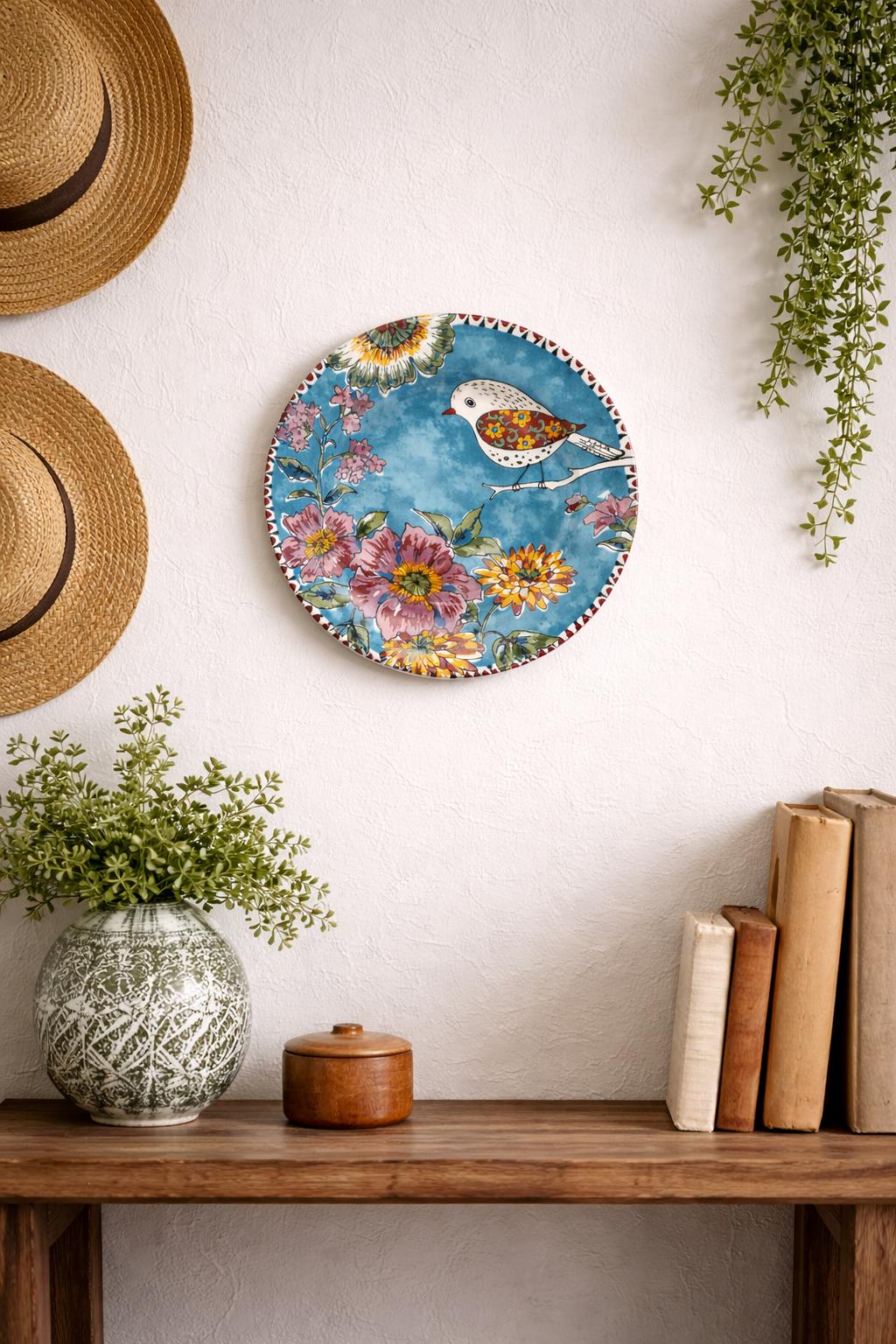 Piatto da Muro Decorativo Japan Birds Ø 27 cm – Piatto in Porcellana Decorata con Uccellino e Fiori – Decorazione Parete Stile Giapponese – Idea Regalo Casa