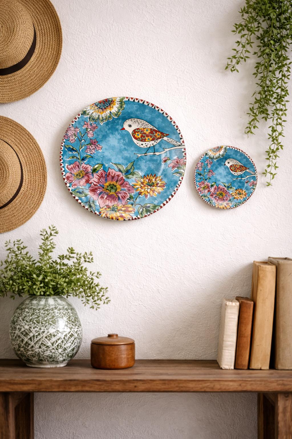 Piatto da Muro Decorativo Japan Birds Ø 27 cm – Piatto in Porcellana Decorata con Uccellino e Fiori – Decorazione Parete Stile Giapponese – Idea Regalo Casa