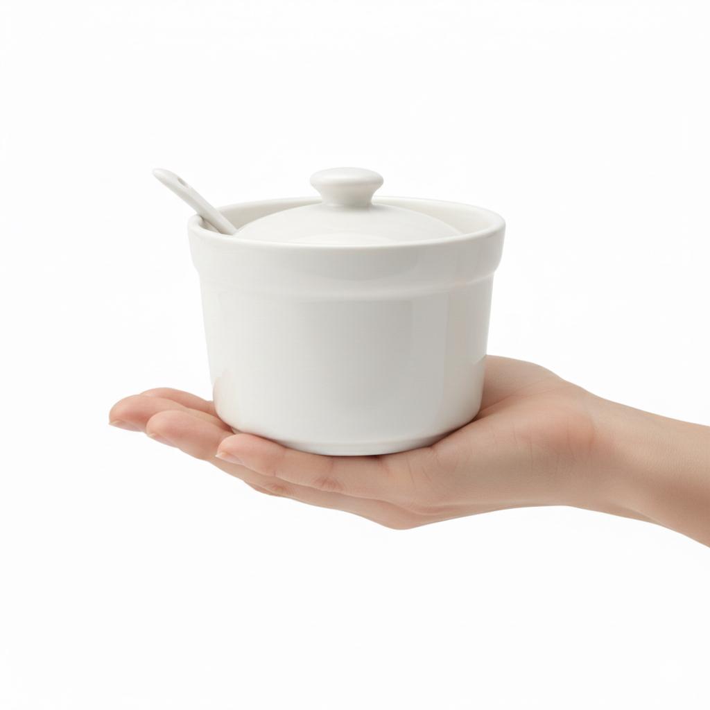 Formaggiera da 350 ml in Porcellana bianca con Cucchiaino e Coperchio