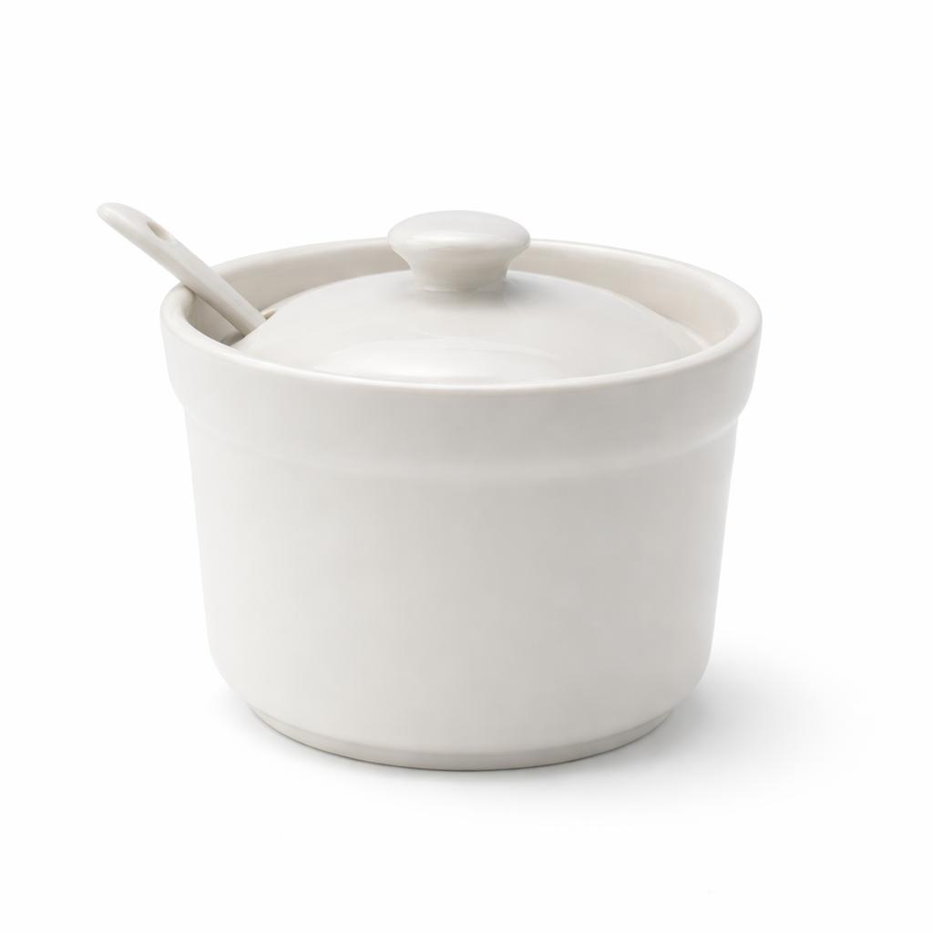 Formaggiera da 350 ml in Porcellana bianca con Cucchiaino e Coperchio