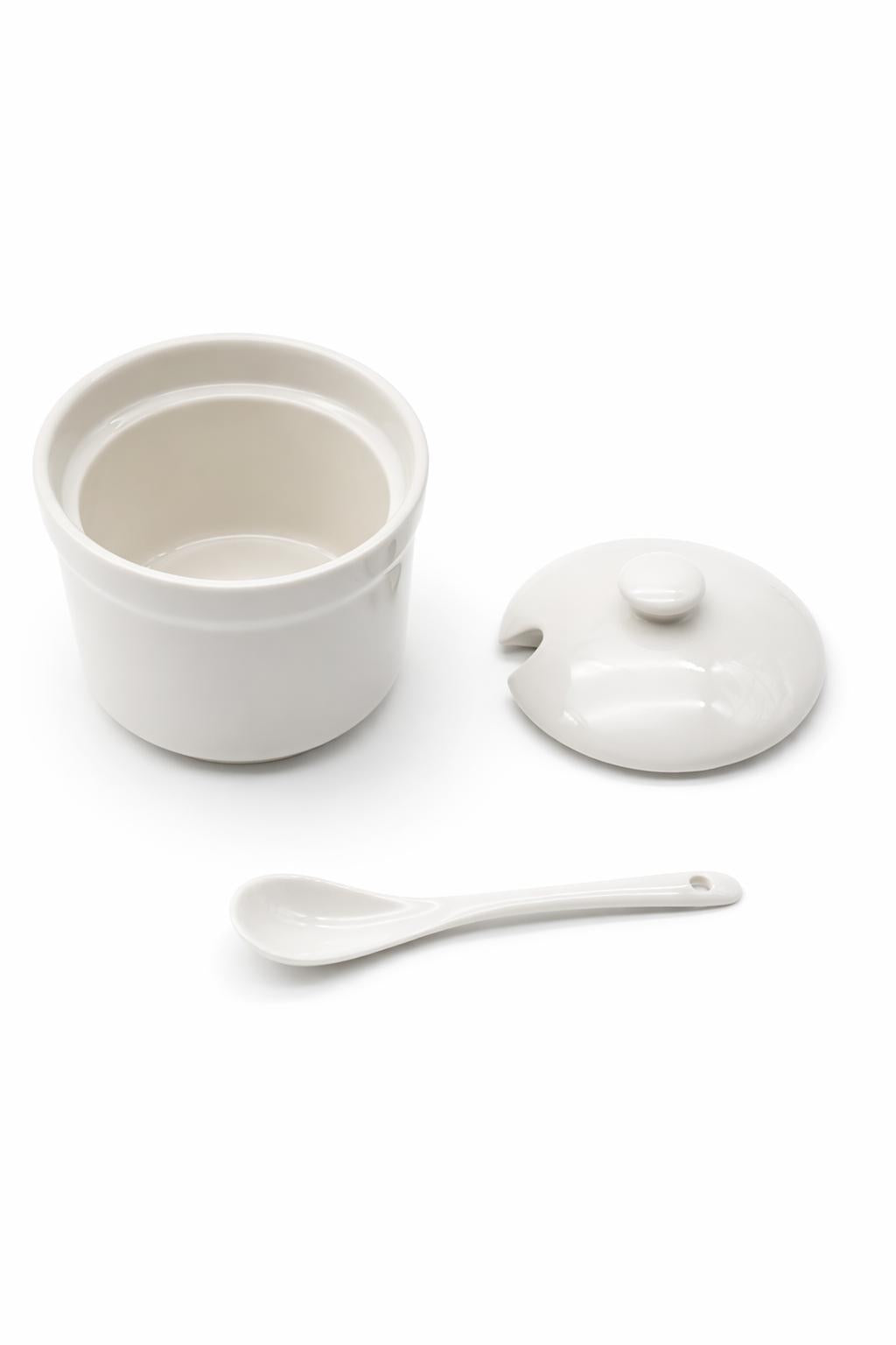 Formaggiera da 350 ml in Porcellana bianca con Cucchiaino e Coperchio