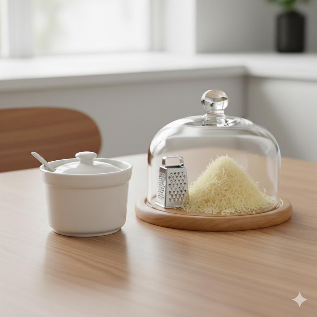 Formaggiera da 350 ml in Porcellana bianca con Cucchiaino e Coperchio