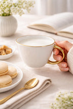 Tazza Latte Lady grande Bianca in Porcellana con Manico Oro 400 ml