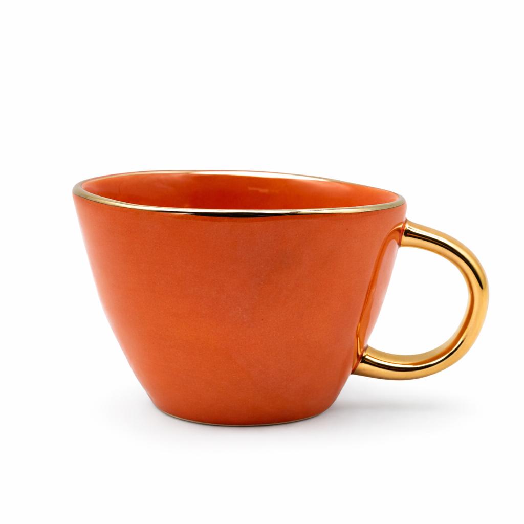 Tazza Latte Lady grande Arancio in Porcellana con Manico Oro 400 ml