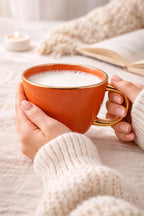 Tazza Latte Lady grande Arancio in Porcellana con Manico Oro 400 ml