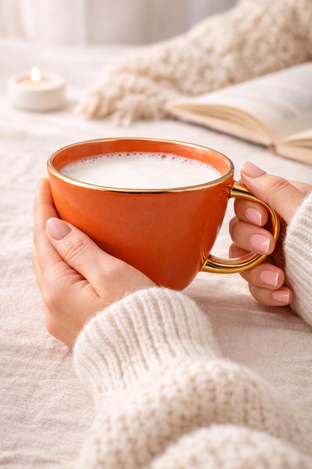 Tazza Latte Lady grande Arancio in Porcellana con Manico Oro 400 ml