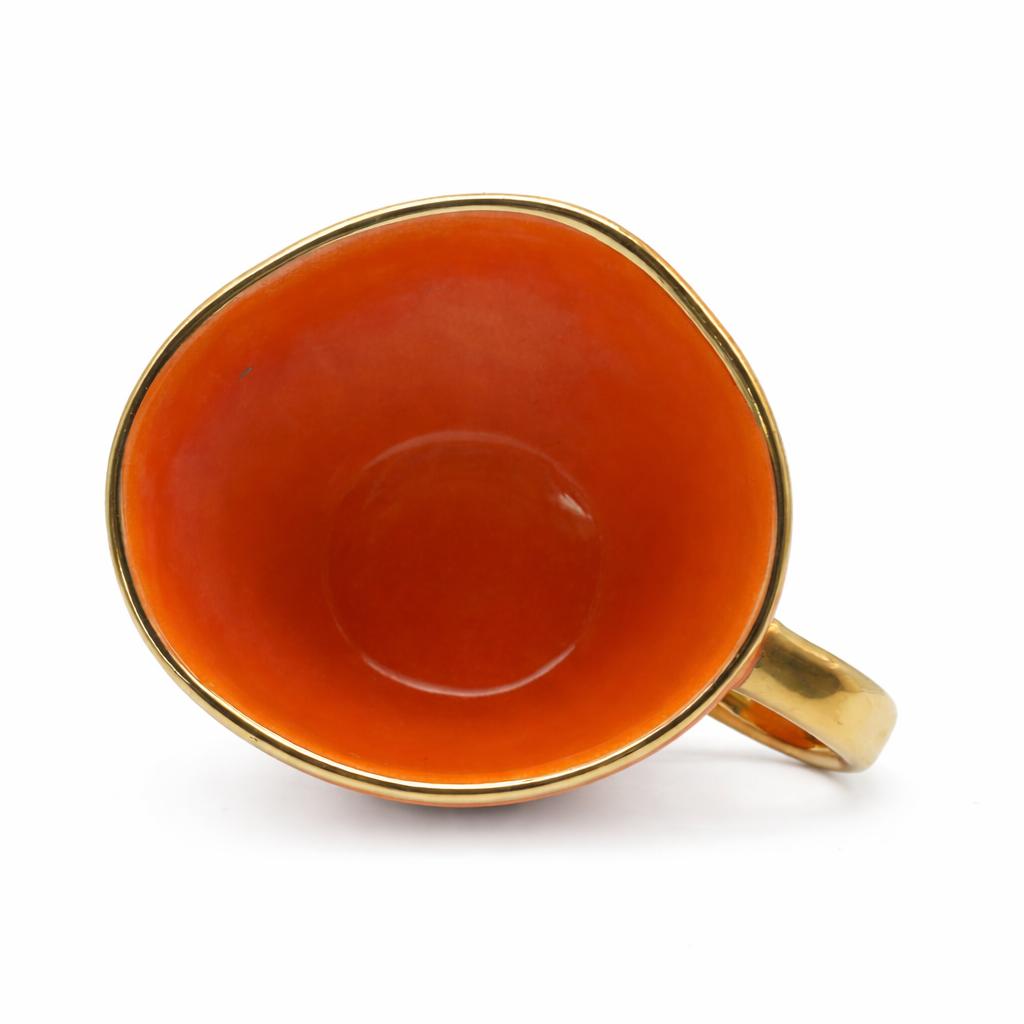 Tazza Latte Lady grande Arancio in Porcellana con Manico Oro 400 ml