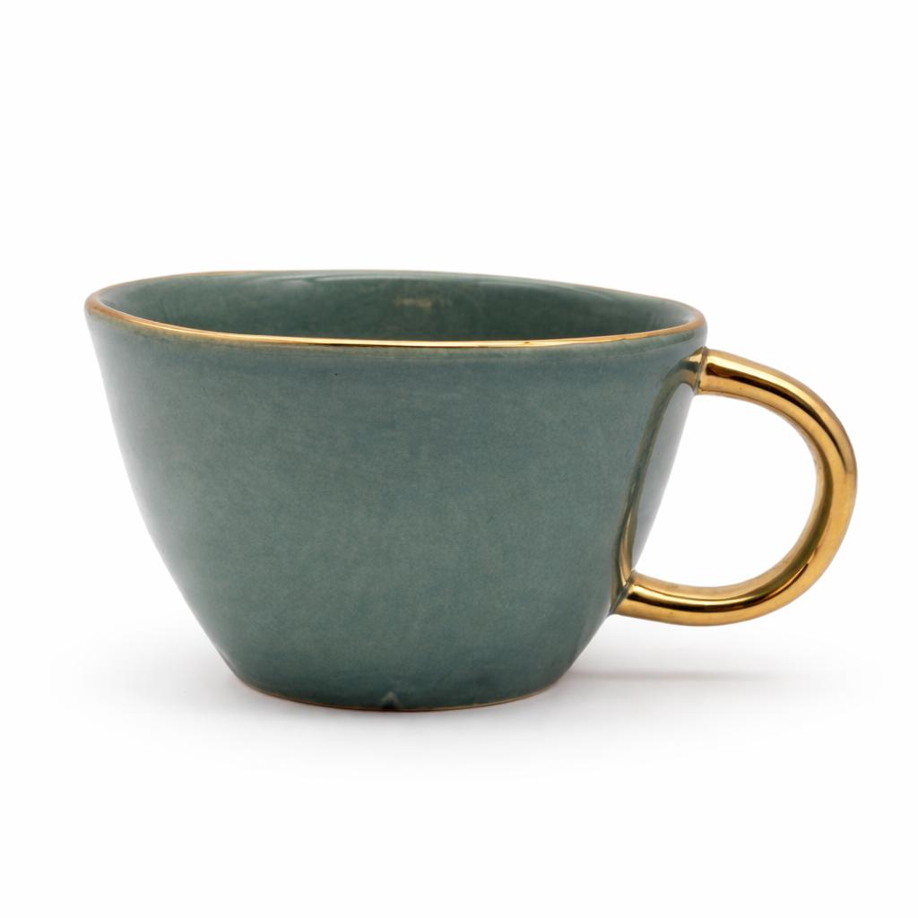 Tazza Latte Lady grande Verde in Porcellana con Manico Oro 400 ml