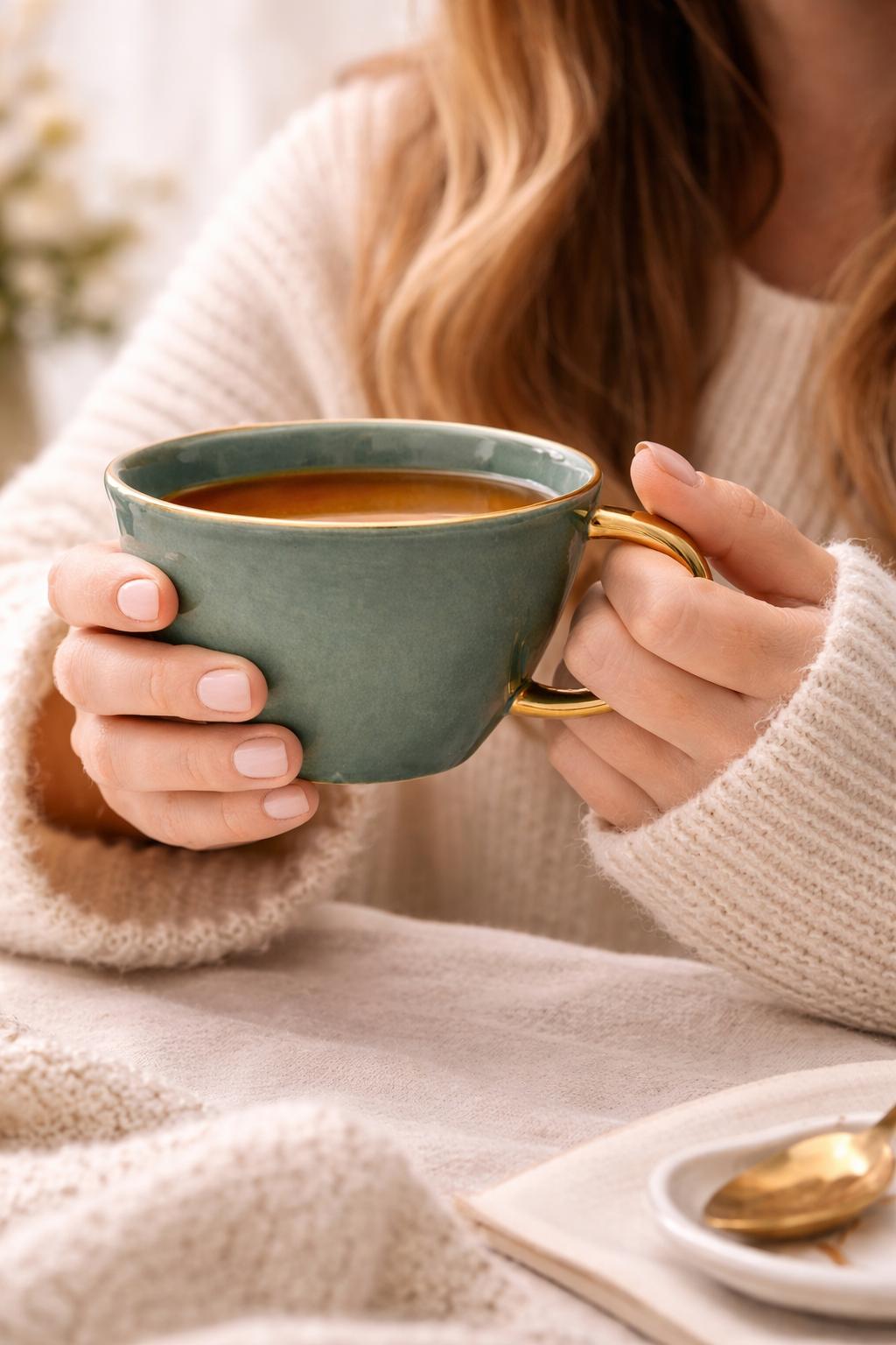 Tazza Latte Lady grande Verde in Porcellana con Manico Oro 400 ml