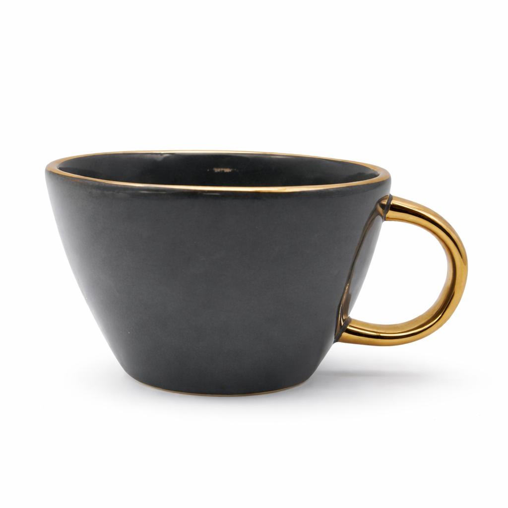 Tazza Latte Lady grande Grigio scuro in Porcellana con Manico Oro 400 ml