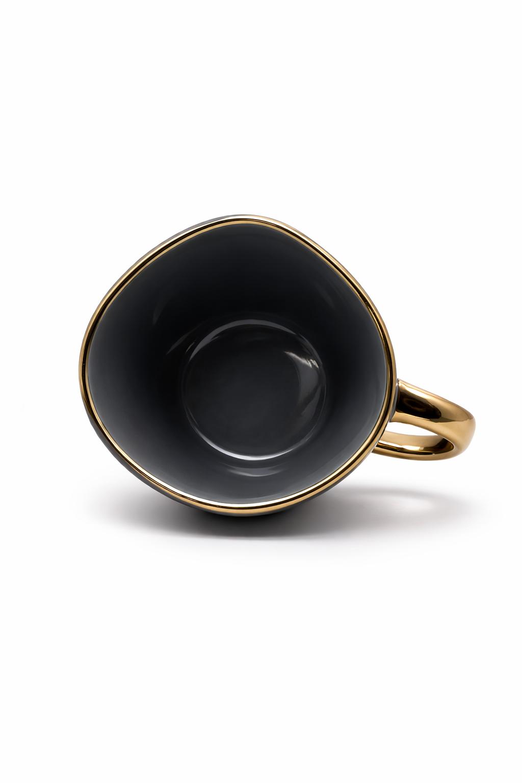 Tazza Latte Lady grande Grigio scuro in Porcellana con Manico Oro 400 ml