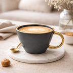 Tazza Latte Lady grande Grigio scuro in Porcellana con Manico Oro 400 ml