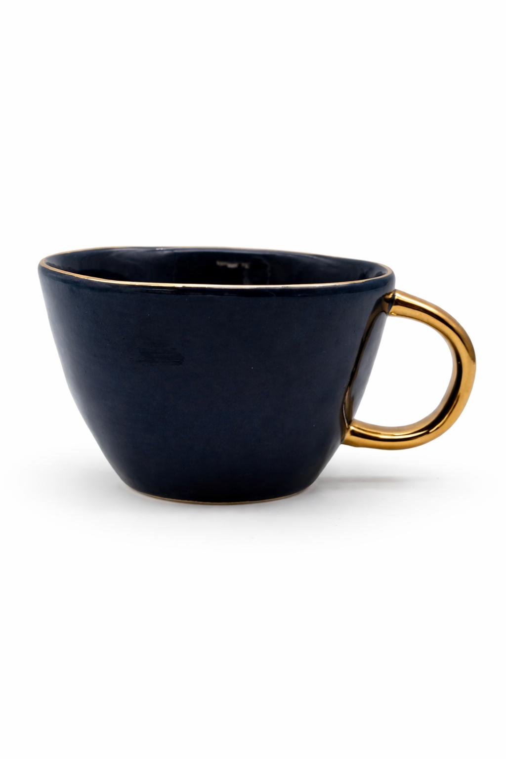 Tazza Latte Lady grande Blu elettrico in Porcellana con Manico Oro 400 ml
