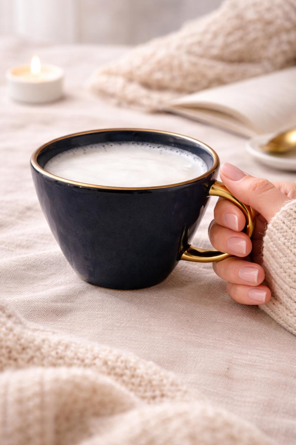 Tazza Latte Lady grande Blu elettrico in Porcellana con Manico Oro 400 ml